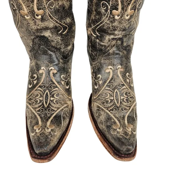 Circle G Corral Black Crackle Distressed Embroidered Cowboy Boot Womens Size 6.5