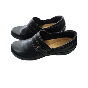Clarks Collection Womens Size 12 Angie Poppy Black Leather Slip On Shoes