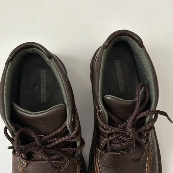 CLARKS VANEK RISE BROWN OILY LEATHER ANKLE CUSHION PLUS LACE UP BOOTS 9.5