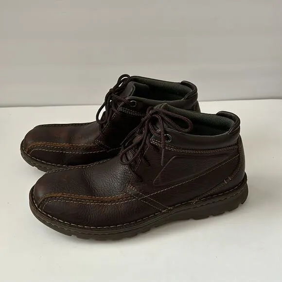 CLARKS VANEK RISE BROWN OILY LEATHER ANKLE CUSHION PLUS LACE UP BOOTS 9.5