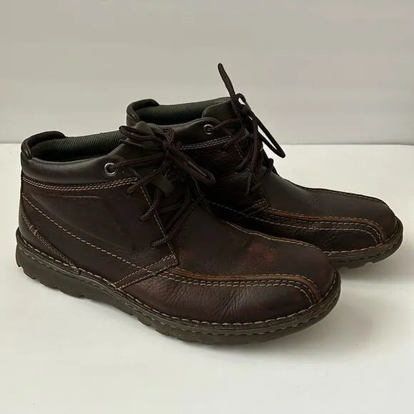 CLARKS VANEK RISE BROWN OILY LEATHER ANKLE CUSHION PLUS LACE UP BOOTS 9.5