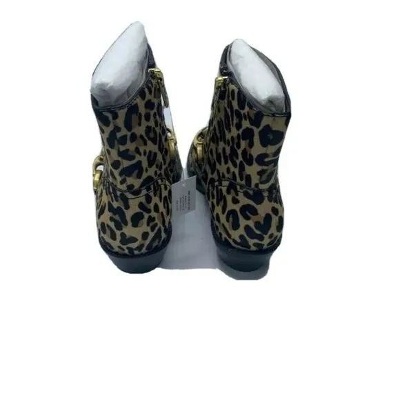 Coach Allen Bootie with Leopard Print Gold Logo Chain Link Size 5 New In Box