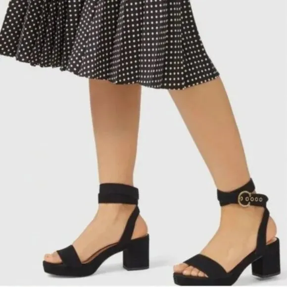 Coach Black Serena Suede Sandals Chunky Heel Ankle Wrap Strap Shoes 8
