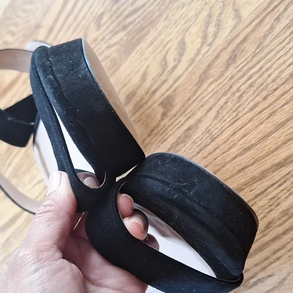 Coach Black Serena Suede Sandals Chunky Heel Ankle Wrap Strap Shoes 8