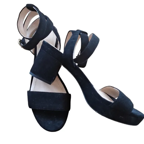 Coach Black Serena Suede Sandals Chunky Heel Ankle Wrap Strap Shoes 8