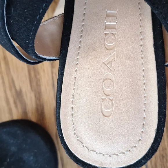 Coach Black Serena Suede Sandals Chunky Heel Ankle Wrap Strap Shoes 8