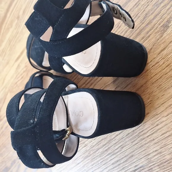 Coach Black Serena Suede Sandals Chunky Heel Ankle Wrap Strap Shoes 8