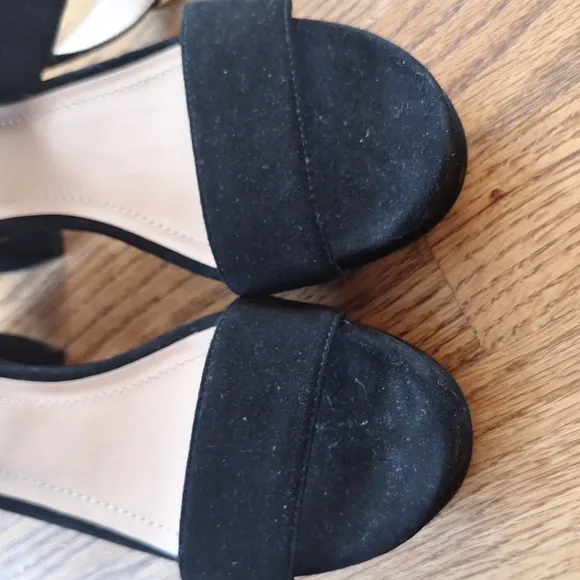 Coach Black Serena Suede Sandals Chunky Heel Ankle Wrap Strap Shoes 8
