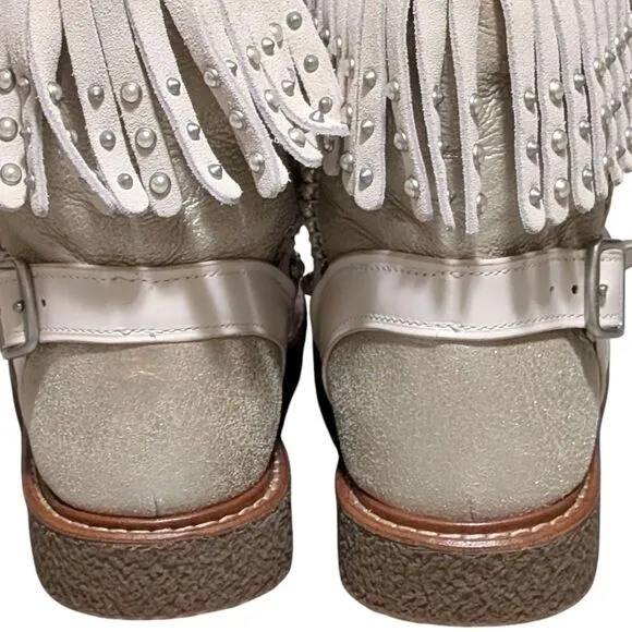 Coach Roccasin Shearling Boot size 6B metallic pearl fringe studded Moccasin