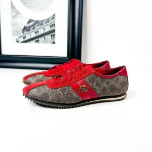 Coach VintageS ignature Monogram Red Canvas Sneakers Women’s Size 6.5 Logo Print