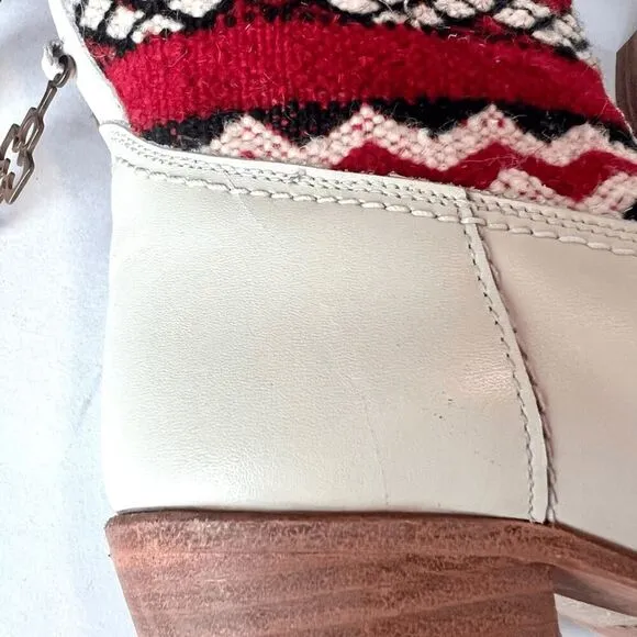 Cobra Society Handmade Alcazar Leather Wool Western Boots Cream Red Sz 36
