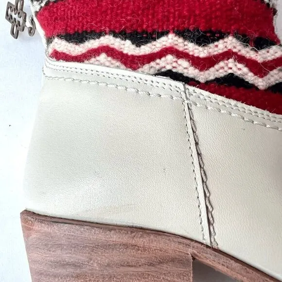 Cobra Society Handmade Alcazar Leather Wool Western Boots Cream Red Sz 36