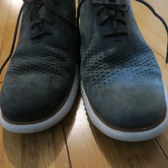 Cole Haan 2.ZEROGRAND Lined Laser Wingtip Oxford 11.5 Black Gray Nubuck C23807
