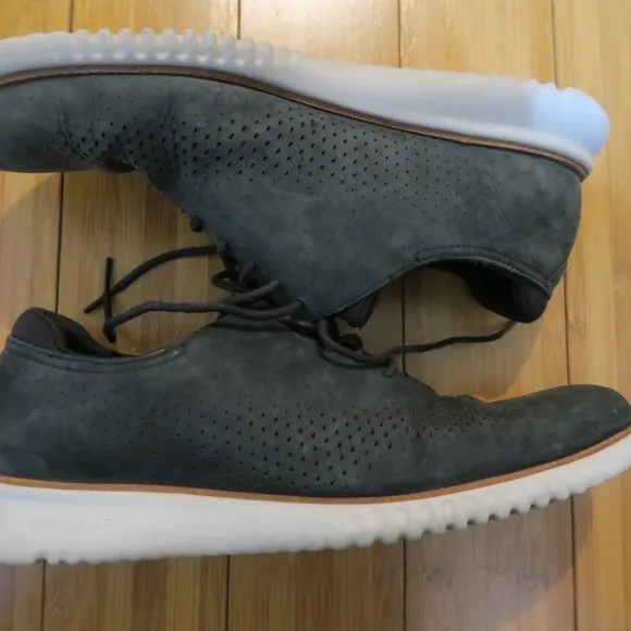 Cole Haan 2.ZEROGRAND Lined Laser Wingtip Oxford 11.5 Black Gray Nubuck C23807