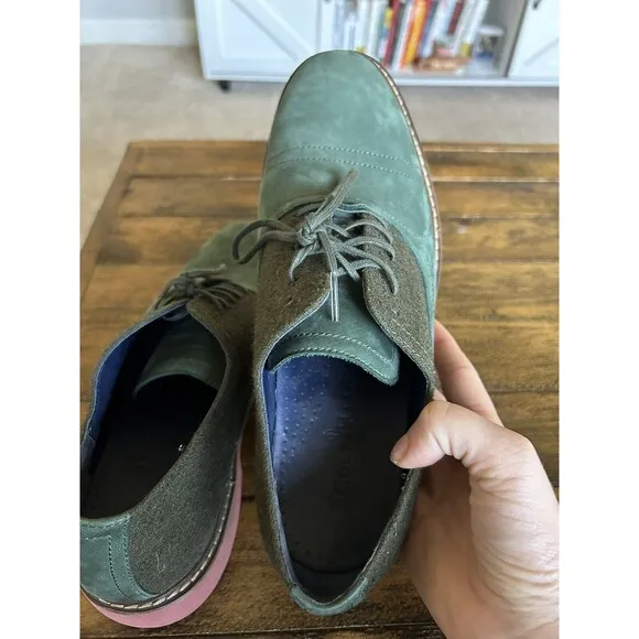 Cole Haan Air Harrison Green Nubuck Leather &amp; Wool Oxfords Size 9 Dress Shoes