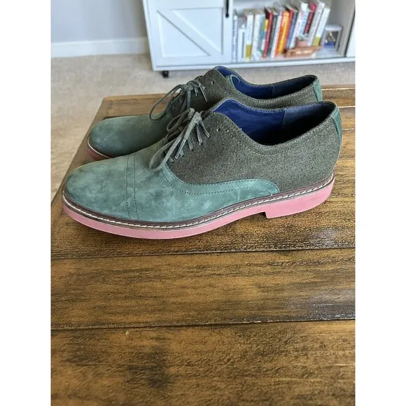 Cole Haan Air Harrison Green Nubuck Leather &amp; Wool Oxfords Size 9 Dress Shoes