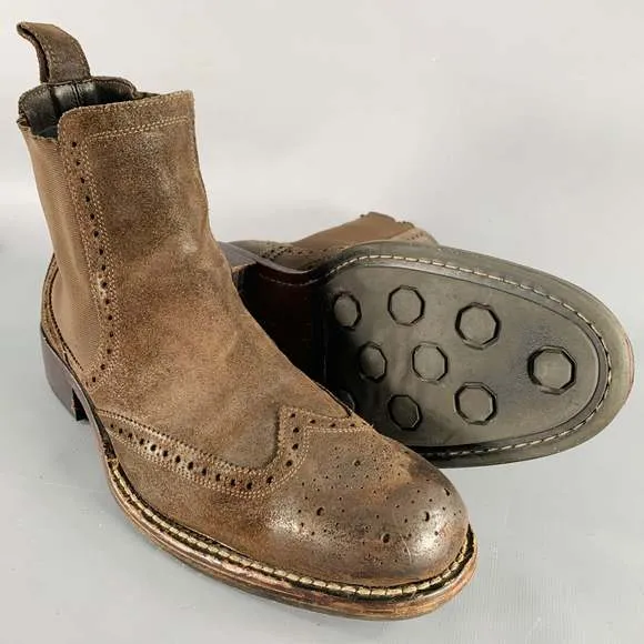 COLE HAAN Brown Perforated Suede Chelsea Boots
