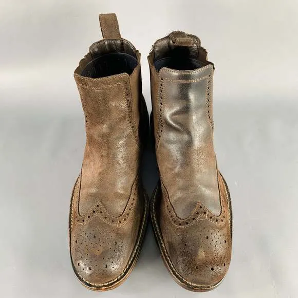 COLE HAAN Brown Perforated Suede Chelsea Boots