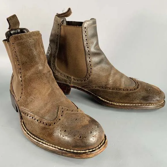 COLE HAAN Brown Perforated Suede Chelsea Boots