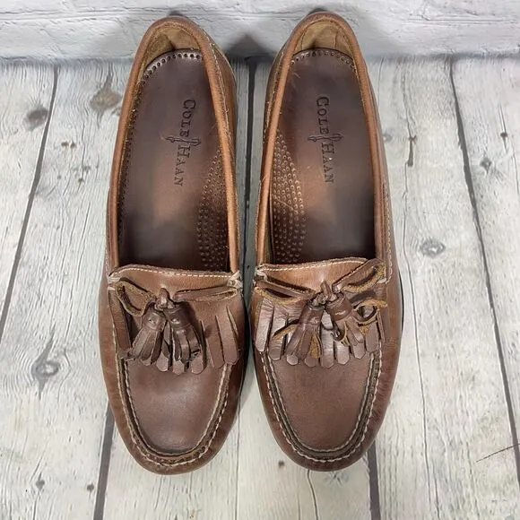 Cole Haan Loafer Shoes Men Size 9D Brown Leather Slip On Tassel Preppy Office