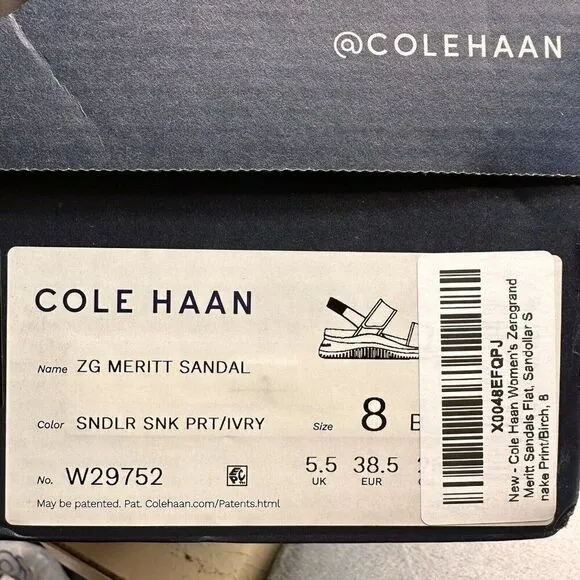 Cole Haan ZeroGrand Meritt Womens Size 8 (B) Sandals Sand Dollar Snake Print NEW
