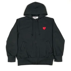 Comme des Garcons CDG PLAY Play Red Heart Hoodie Black Full Zip Size Medium B34