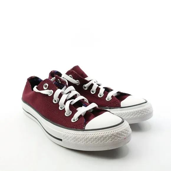 Converse Double Tongue 550193F Burgundy Plaid Low Top Sneaker Womens Size 7.5