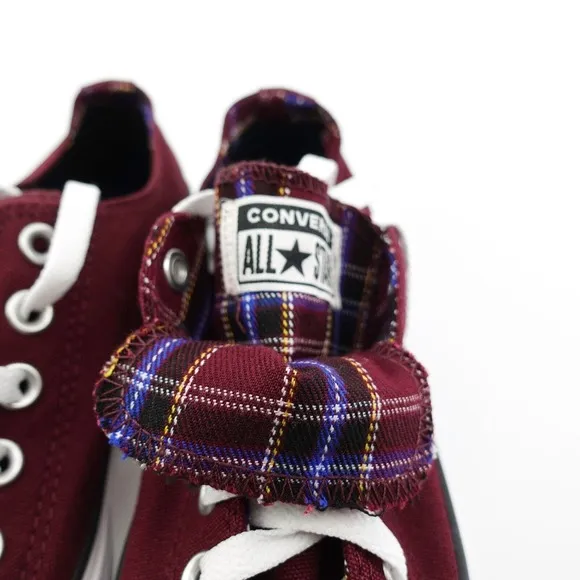 Converse Double Tongue 550193F Burgundy Plaid Low Top Sneaker Womens Size 7.5