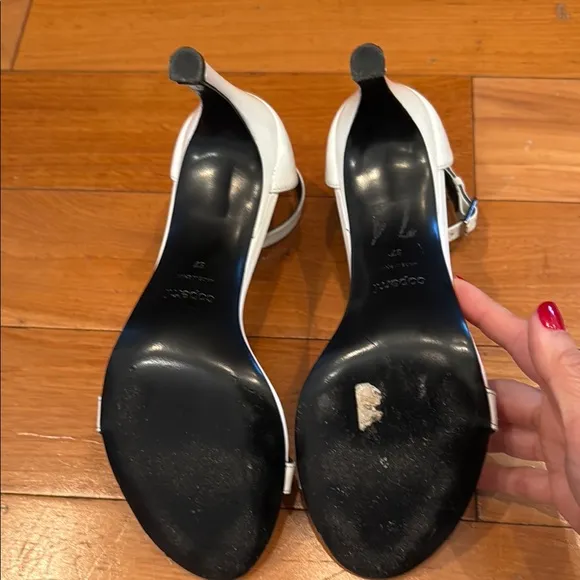 COPERNI White Patent Skinny Strap Logo Heeled Sandals
