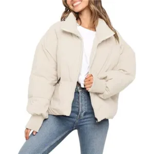 COPY - Women’s Winter Warm Cropped Puffer Jacket – Zip-Up, Drawstring, Baggy Ou…
