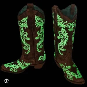 Corral A3753 Boots Glow in Dark size 7.5 Brown White Floral Embroidery Cowboy
