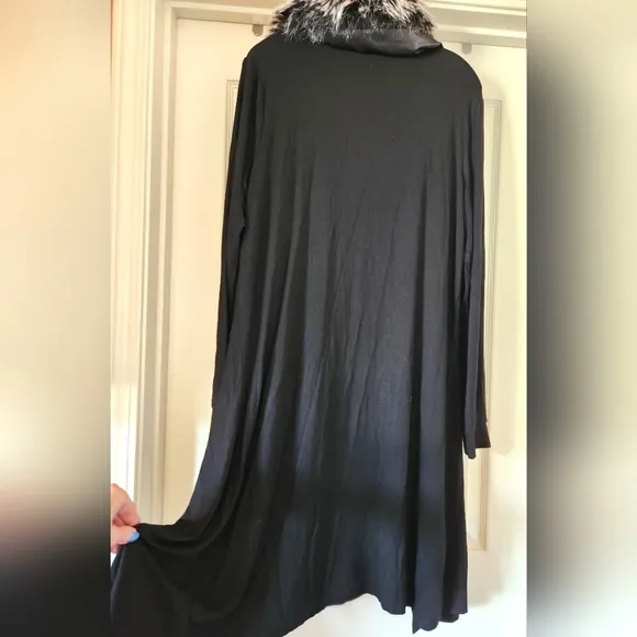 CRIPPLE CREEK Black Knit Jumper Soft Draped Faux Fur Collar Cotton Sweater NWT L