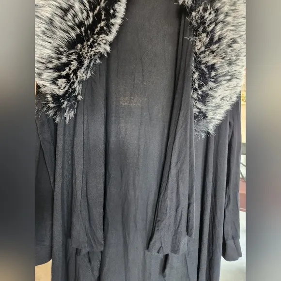 CRIPPLE CREEK Black Knit Jumper Soft Draped Faux Fur Collar Cotton Sweater NWT L