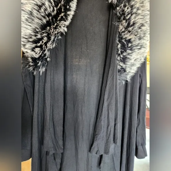 CRIPPLE CREEK Black Knit Jumper Soft Draped Faux Fur Collar Cotton Sweater NWT L