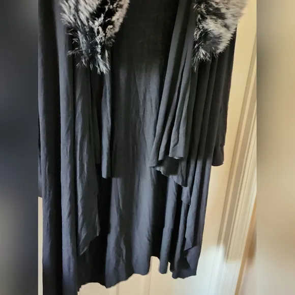 CRIPPLE CREEK Black Knit Jumper Soft Draped Faux Fur Collar Cotton Sweater NWT L