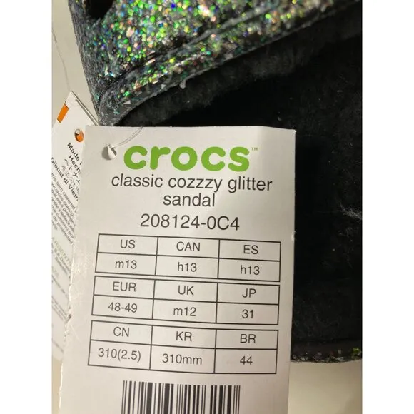 Crocs Classic Cozzzy Sandal Glitter Shoes Men's Size 13 New With Tag