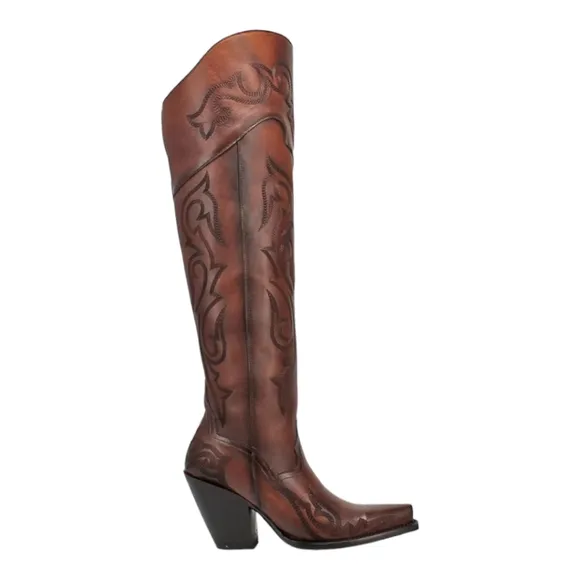 DAN POST &quot;Seductress&quot; tall top tooled chestnut leather cowgirl boots sz7 NWT/NIB