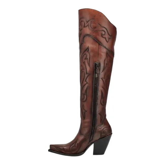 DAN POST &quot;Seductress&quot; tall top tooled chestnut leather cowgirl boots sz7 NWT/NIB