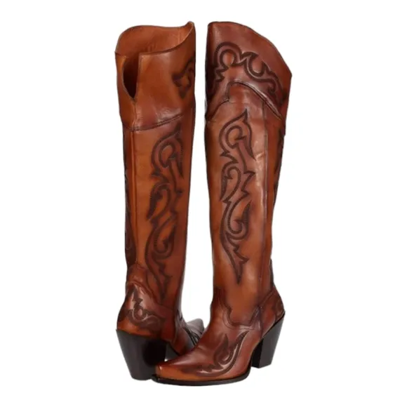 DAN POST &quot;Seductress&quot; tall top tooled chestnut leather cowgirl boots sz7 NWT/NIB
