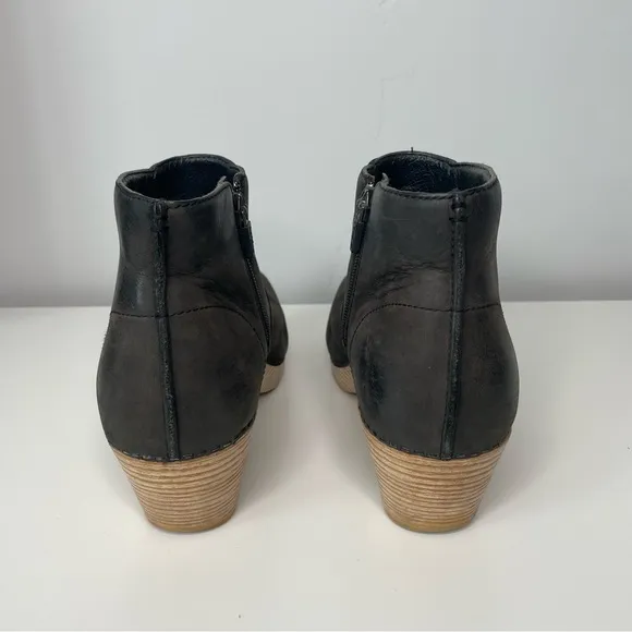 Dansko Becka Pull Up Boots Wooden Sole Size EU 40 US 9.5 Black Oiled Leather