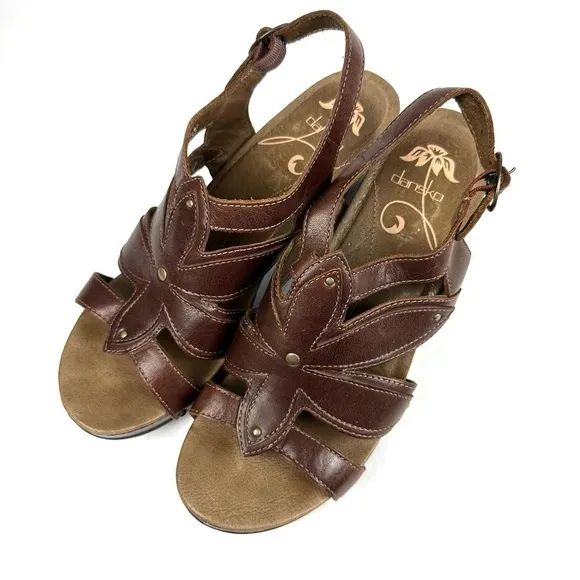 Dansko Nina Sandals 40 Brown  Leather Slingback Shoes Women