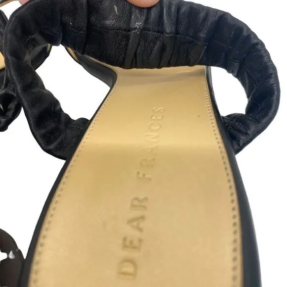 Dear Frances Scrunch Mule Sandal Black Round Wood Heel Handmade Italy Size 39/9