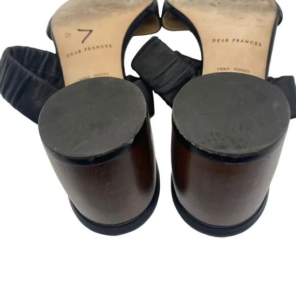 Dear Frances Scrunch Mule Sandal Black Round Wood Heel Handmade Italy Size 39/9