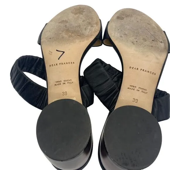 Dear Frances Scrunch Mule Sandal Black Round Wood Heel Handmade Italy Size 39/9