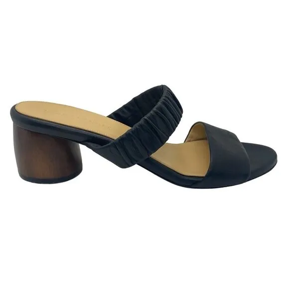 Dear Frances Scrunch Mule Sandal Black Round Wood Heel Handmade Italy Size 39/9