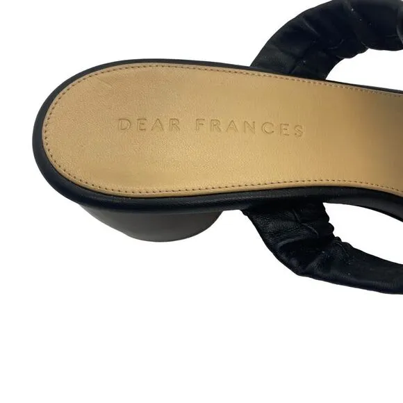 Dear Frances Scrunch Mule Sandal Black Round Wood Heel Handmade Italy Size 39/9