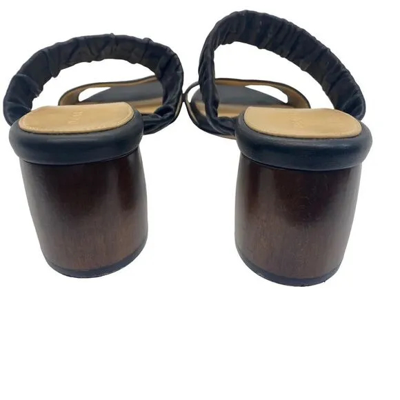 Dear Frances Scrunch Mule Sandal Black Round Wood Heel Handmade Italy Size 39/9
