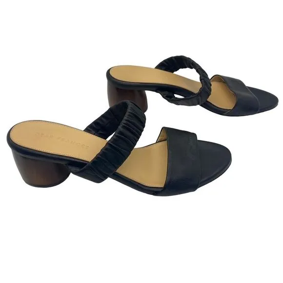 Dear Frances Scrunch Mule Sandal Black Round Wood Heel Handmade Italy Size 39/9