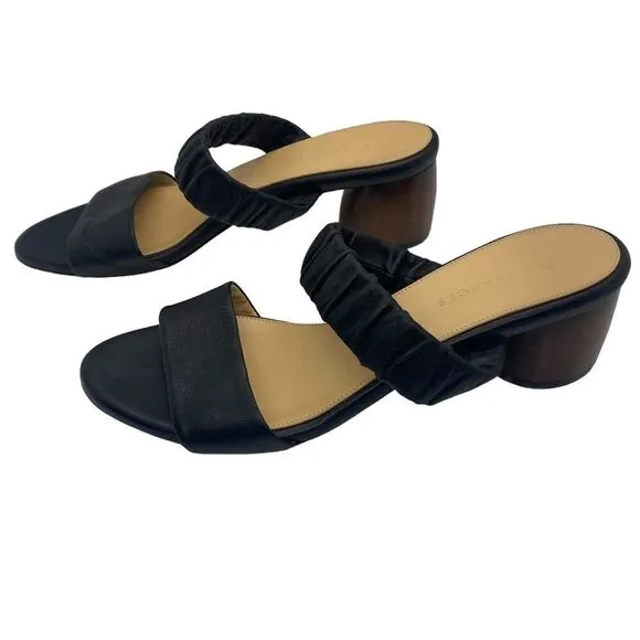 Dear Frances Scrunch Mule Sandal Black Round Wood Heel Handmade Italy Size 39/9
