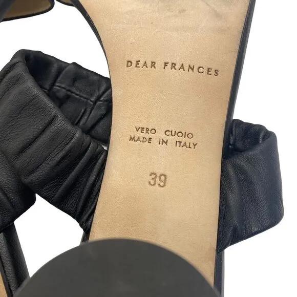 Dear Frances Scrunch Mule Sandal Black Round Wood Heel Handmade Italy Size 39/9